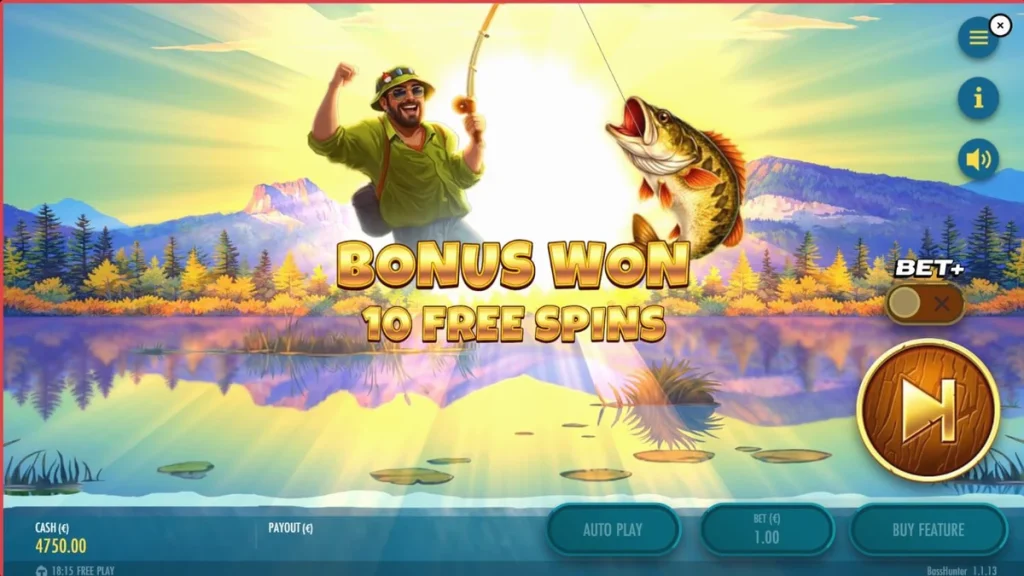 Cena subaquática do slot Bass Hunter com peixes e equipamentos de pesca