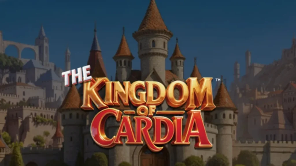 A magical card-themed kingdom with lush gardens and a castle in the distance, featuring symbols like hearts, diamonds, clubs, and spades.