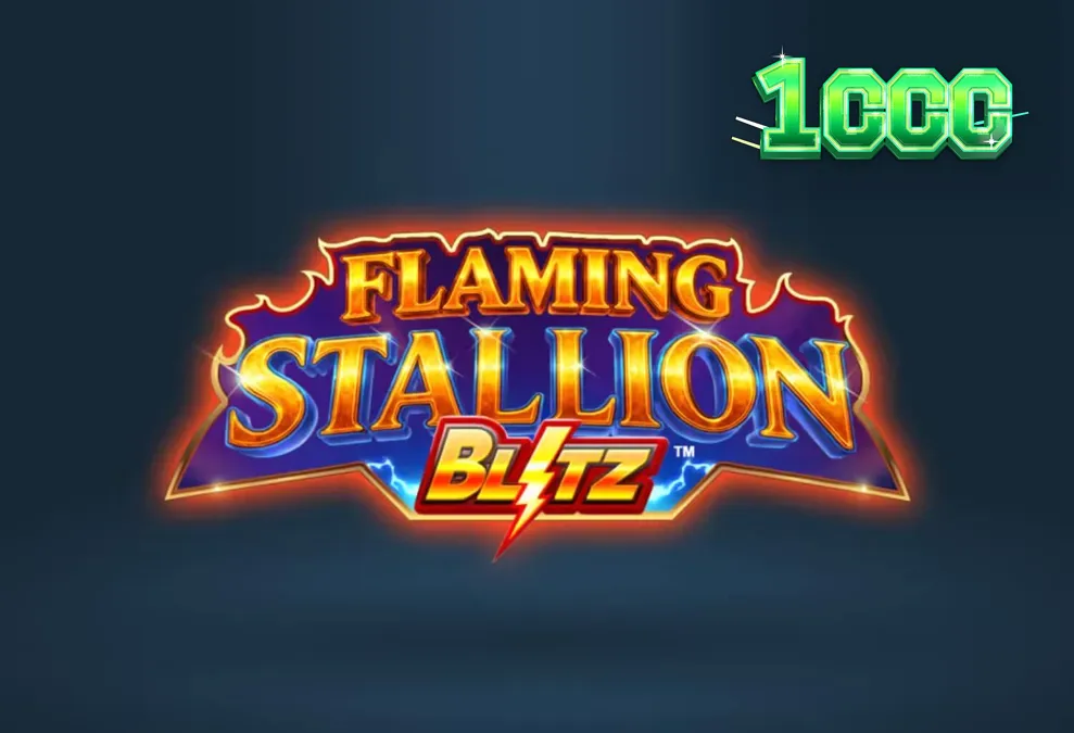 Cenário desértico e ícones flamejantes no slot Flaming Stallion Blitz
